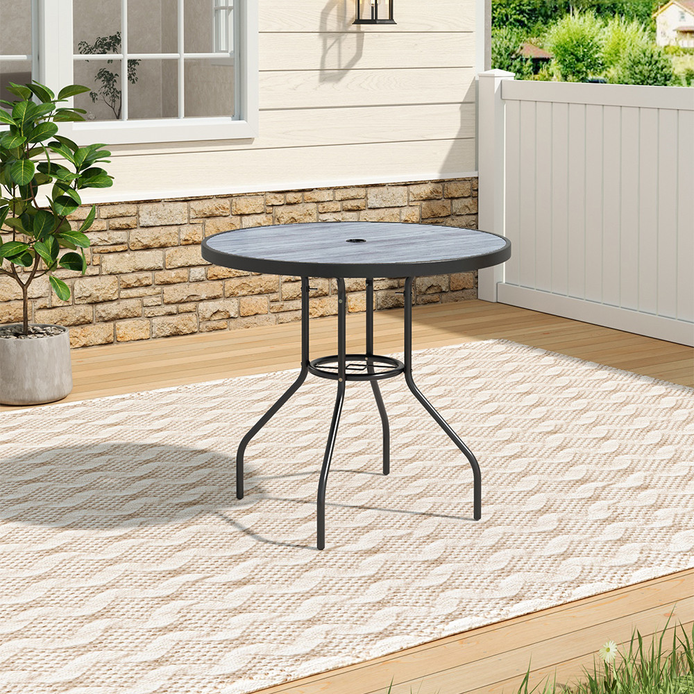 Garden Tempered Glass Round Wood Grain Coffee Table