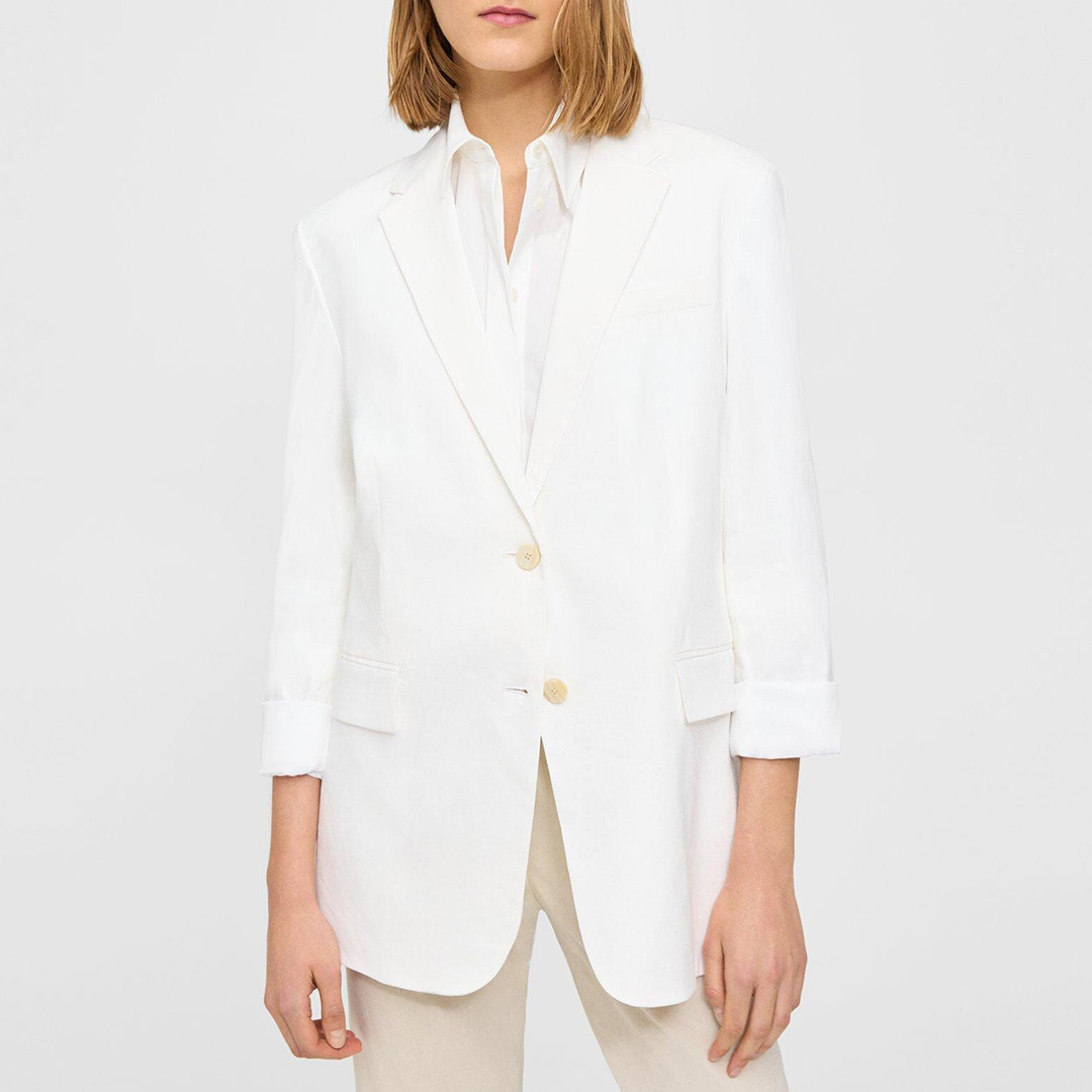White Linen Blend Blazer