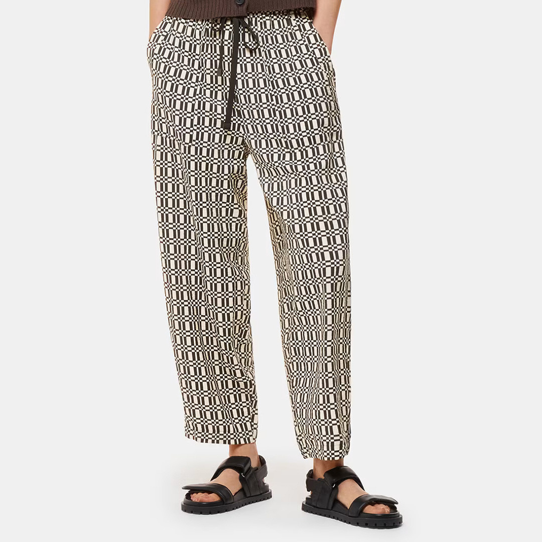 Black Check Print Relaxed Trousers