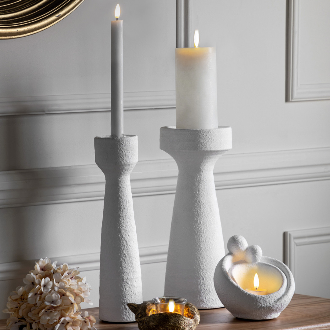 Luna Candlestick Small White (S/2) 85x85x330mm