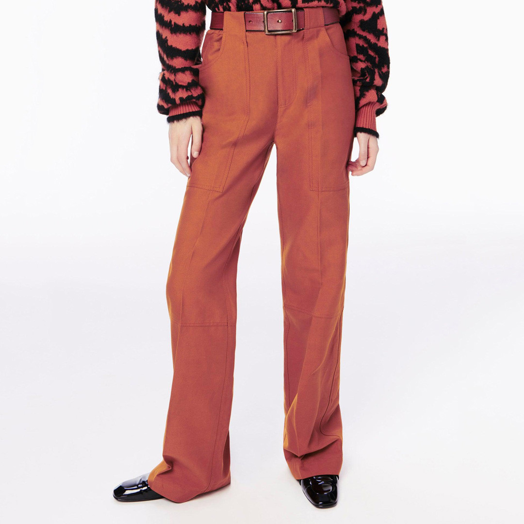 Burnt Orange Utility Detail Relaxed Cotton Trousers