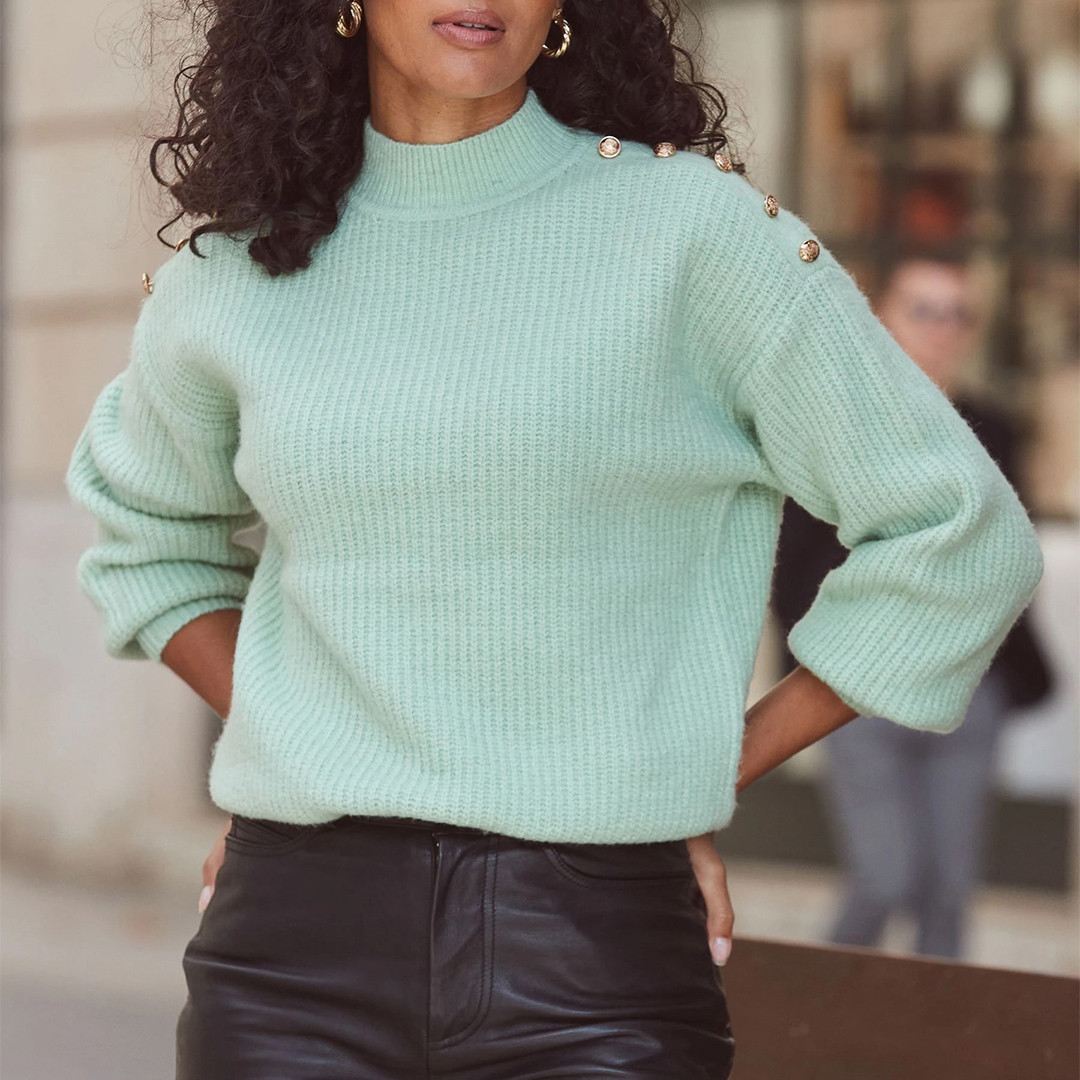 Mint Ribbed Button Jumper