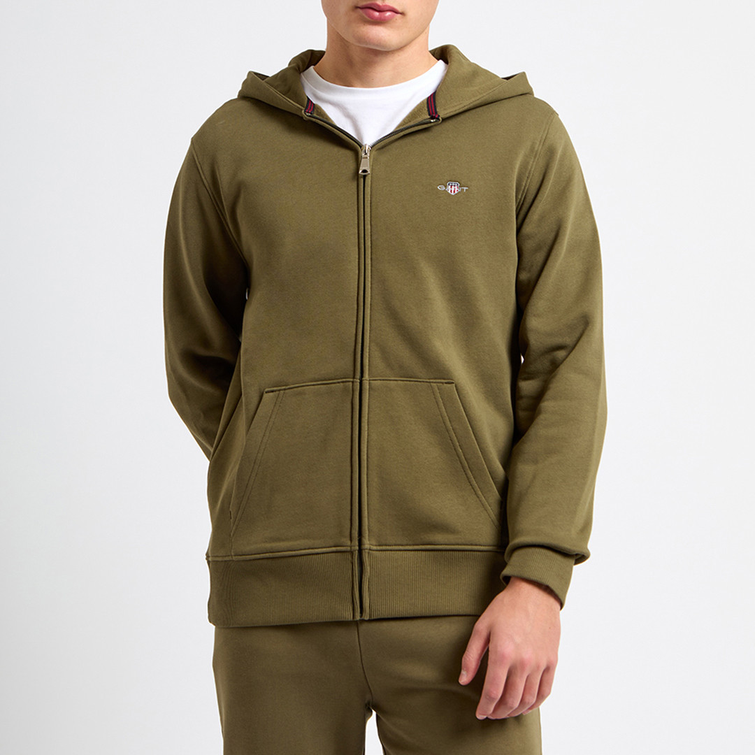 Khaki Shield Logo Zipped Hoodie