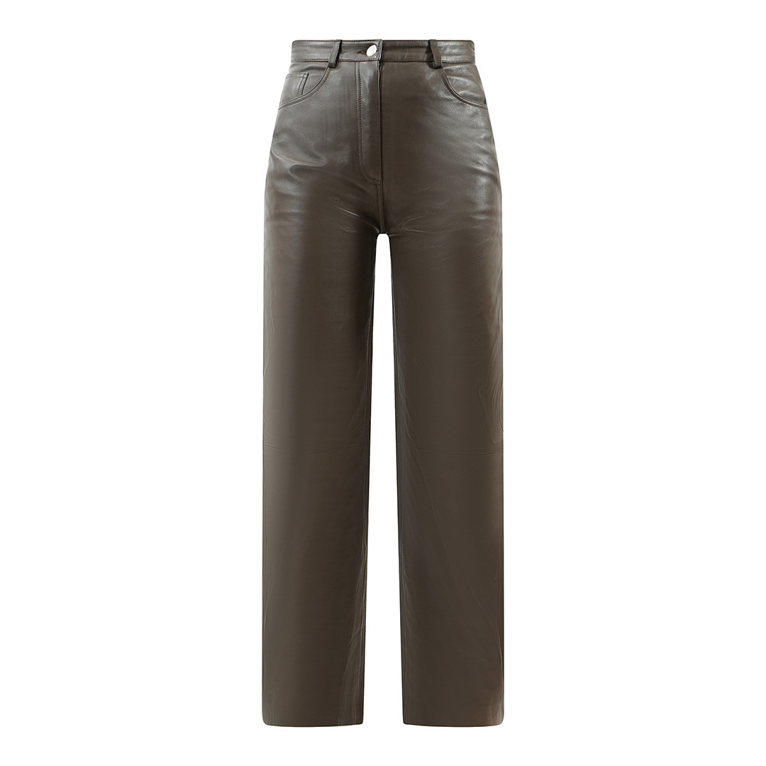 Brown Amy Straight Leather Trousers