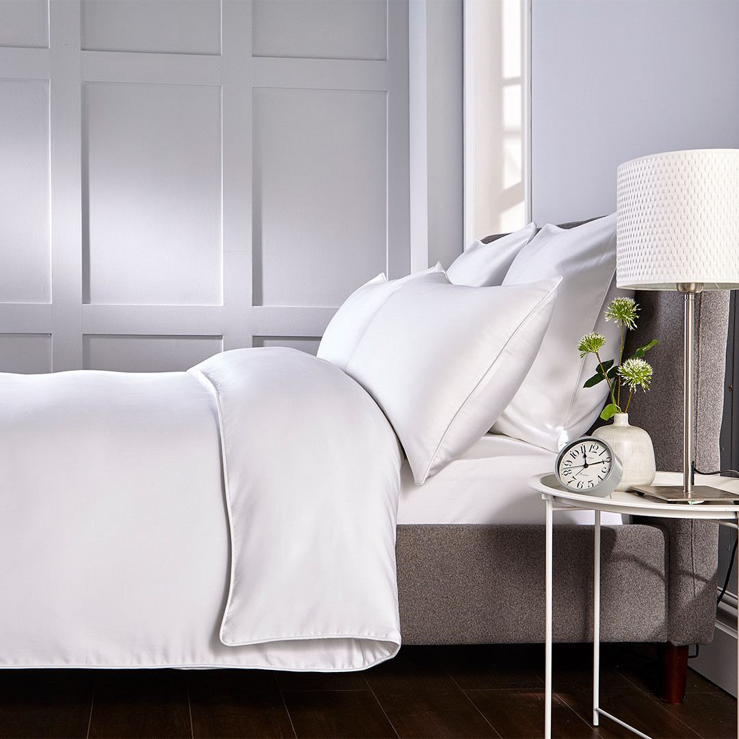 400TC Piped Double Duvet Set White