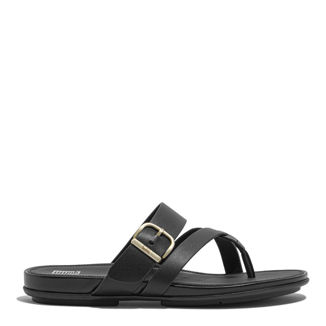 Black Gracie Leather Toe Post Sandals
