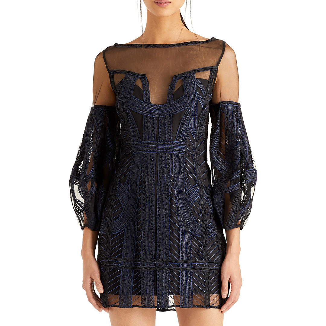 Indigo Embroidered Mini Dress