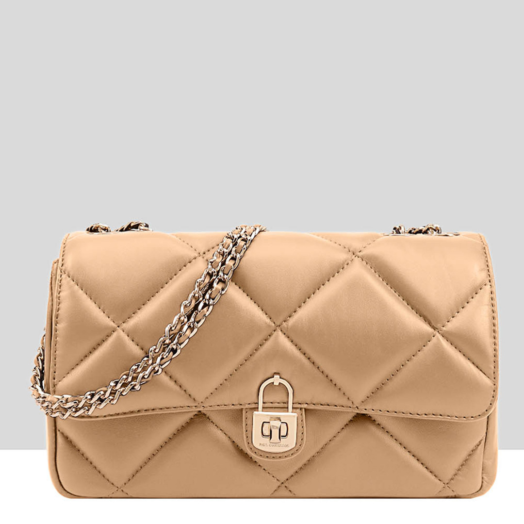 Gold Quilted Leather Elena Crossbody Bag