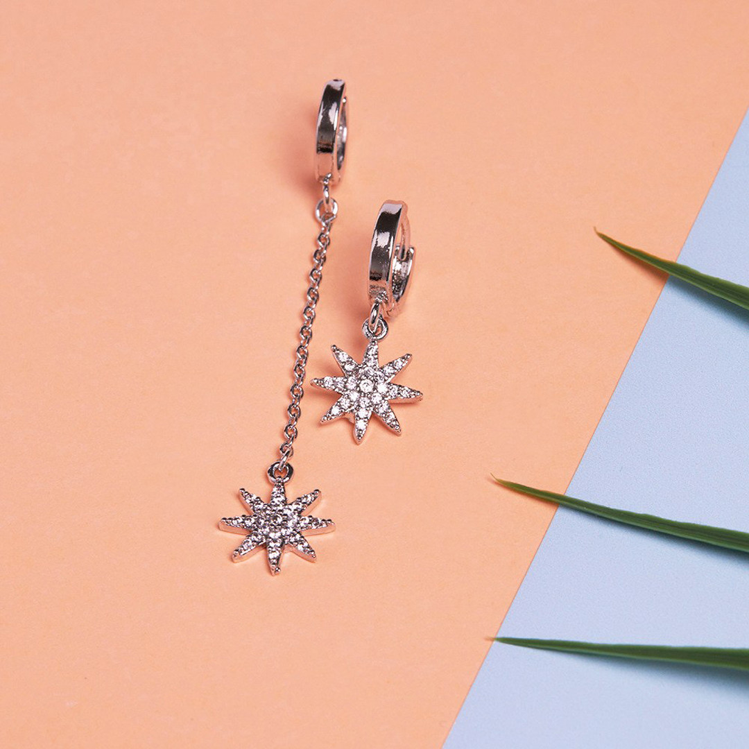 Silver Star Drop Earrings
