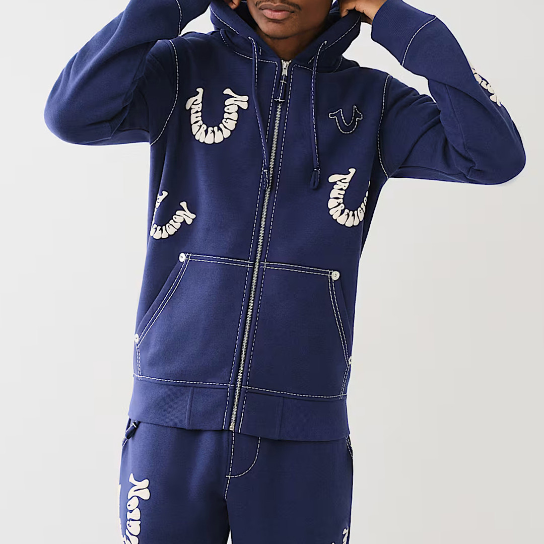 Blue Big T All Over Puff Zip Hoodie