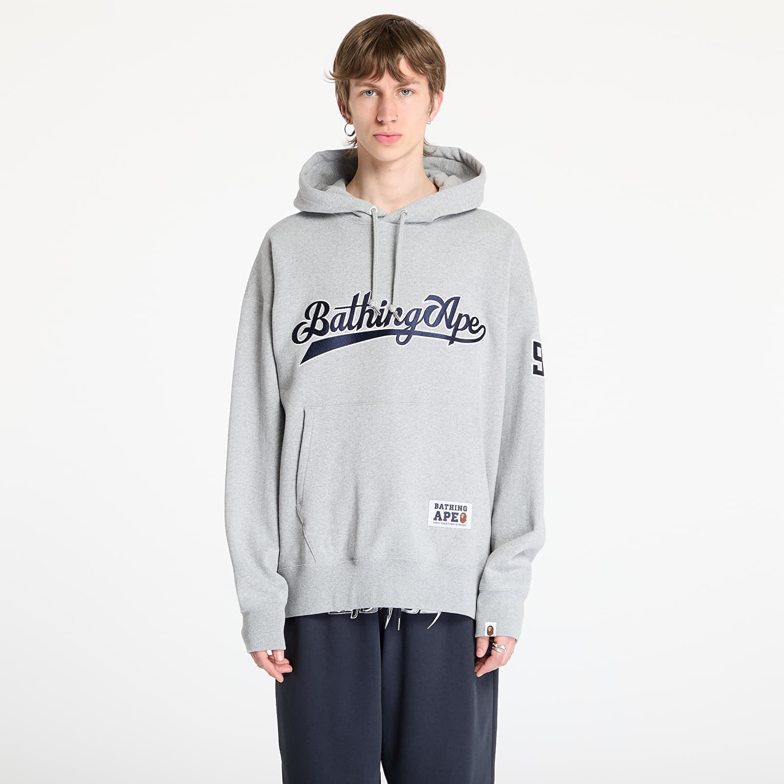 Sweatshirt A BATHING APE Baseball Logo Relaxed Fit Pullover Hoodie UNISEX Gray M