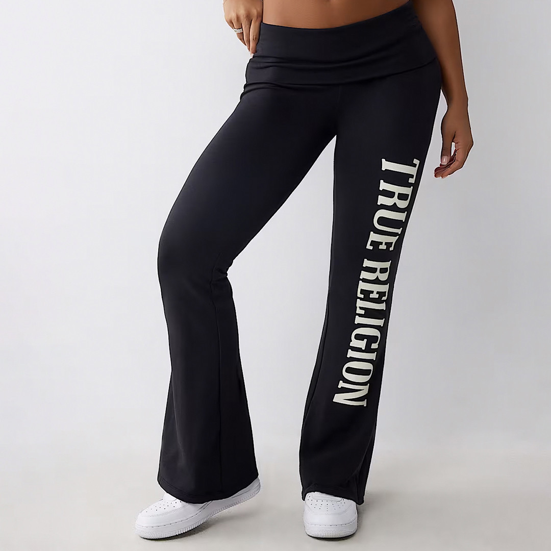 Black Roll Down Flared Trousers