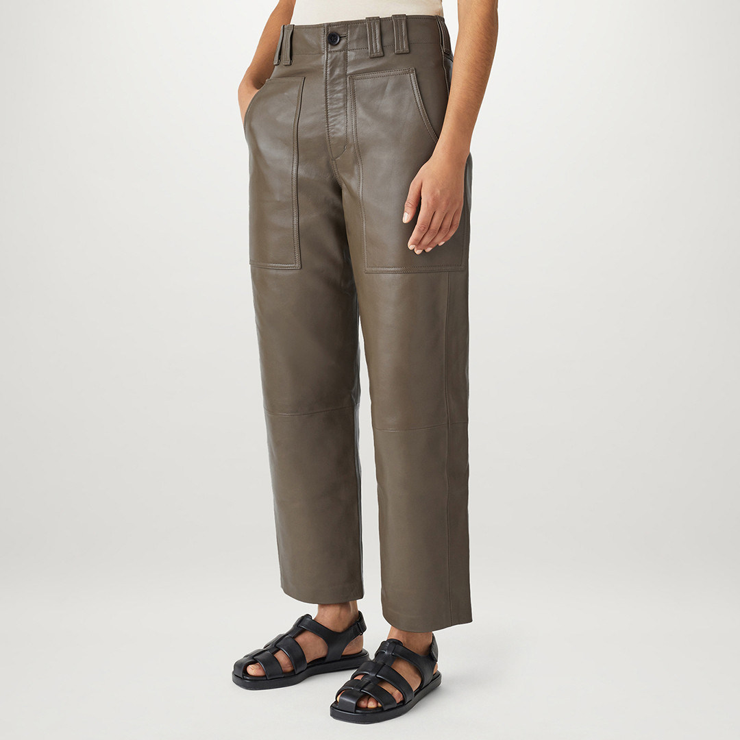 Brown Foris Pocket Detail Leather Trousers