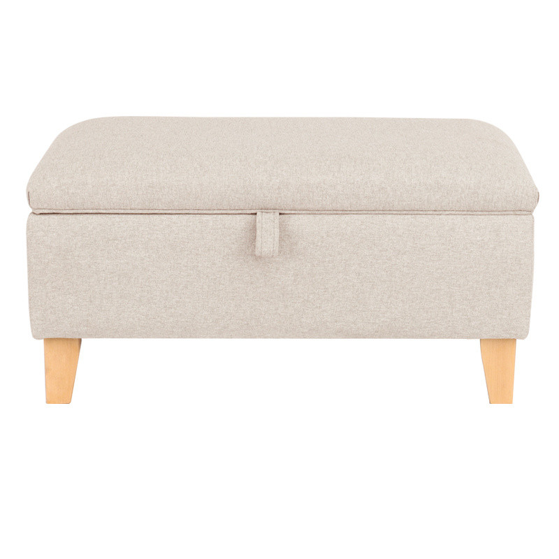 Beige Linen Storage Ottoman