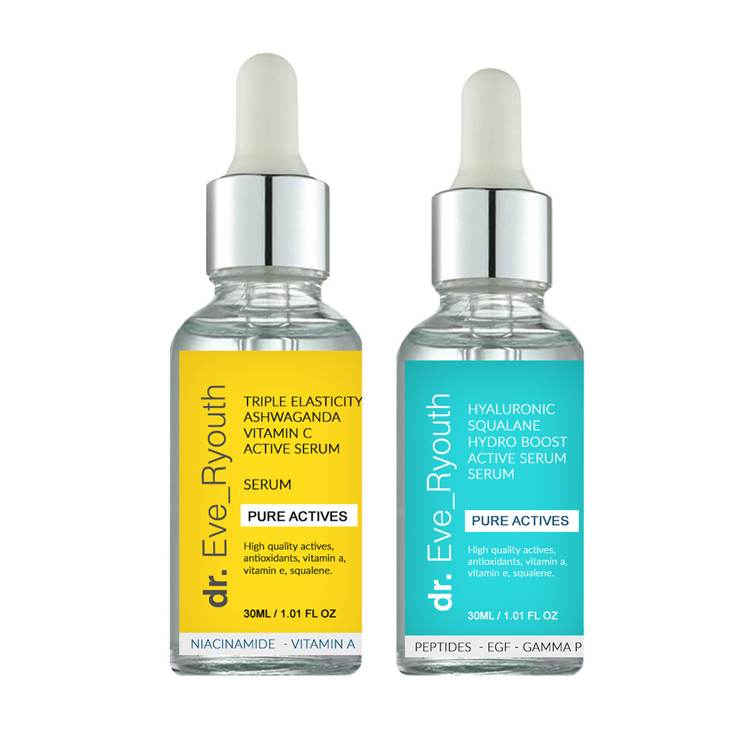 Hyaluronic acid Squalane Hydro Boost active serum 30ml + Triple Elasticity Ashwaganda Vitamin C Powerful Active Serum 30ml