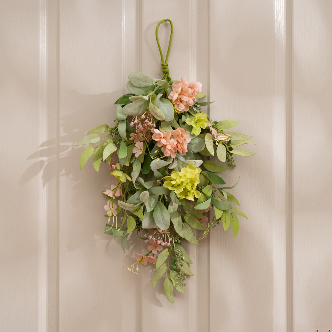 Pink/Green Hydrangea Teardrop Swag 55cm