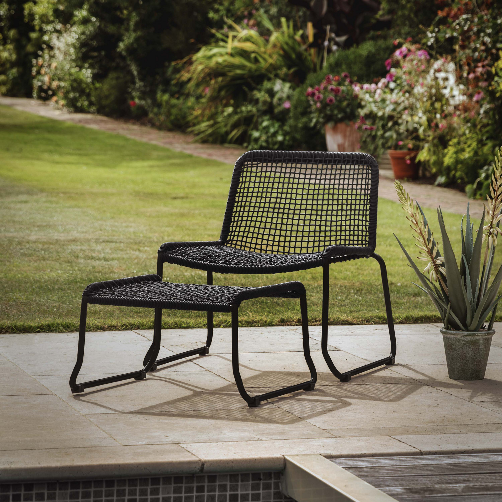 Abbots Lounge Chair with Footstool Black