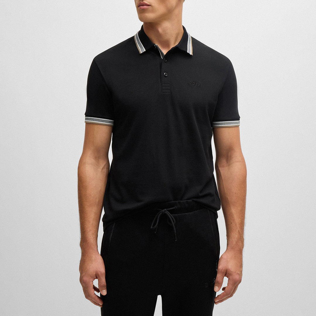 Black Tipped Cotton Polo Shirt
