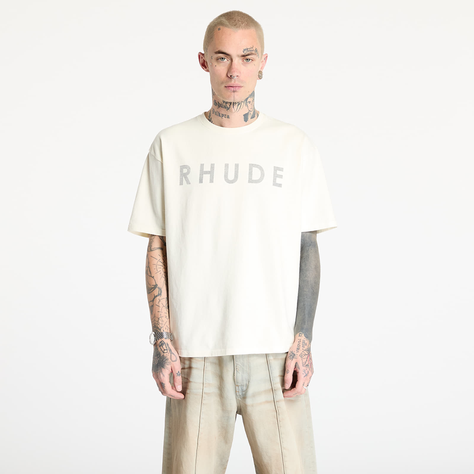 T-shirt Rhude Distressed Logo Tee Vintage White S