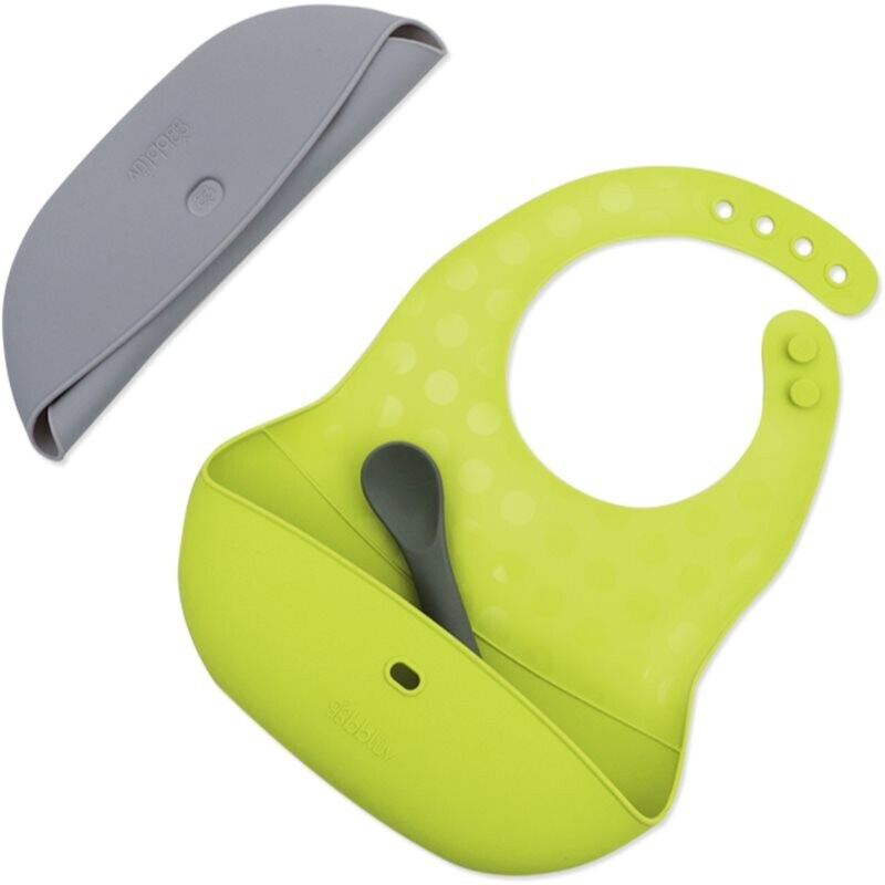 BBLÜV Pöket baby bib with spoon Grey/Lime 2 pc
