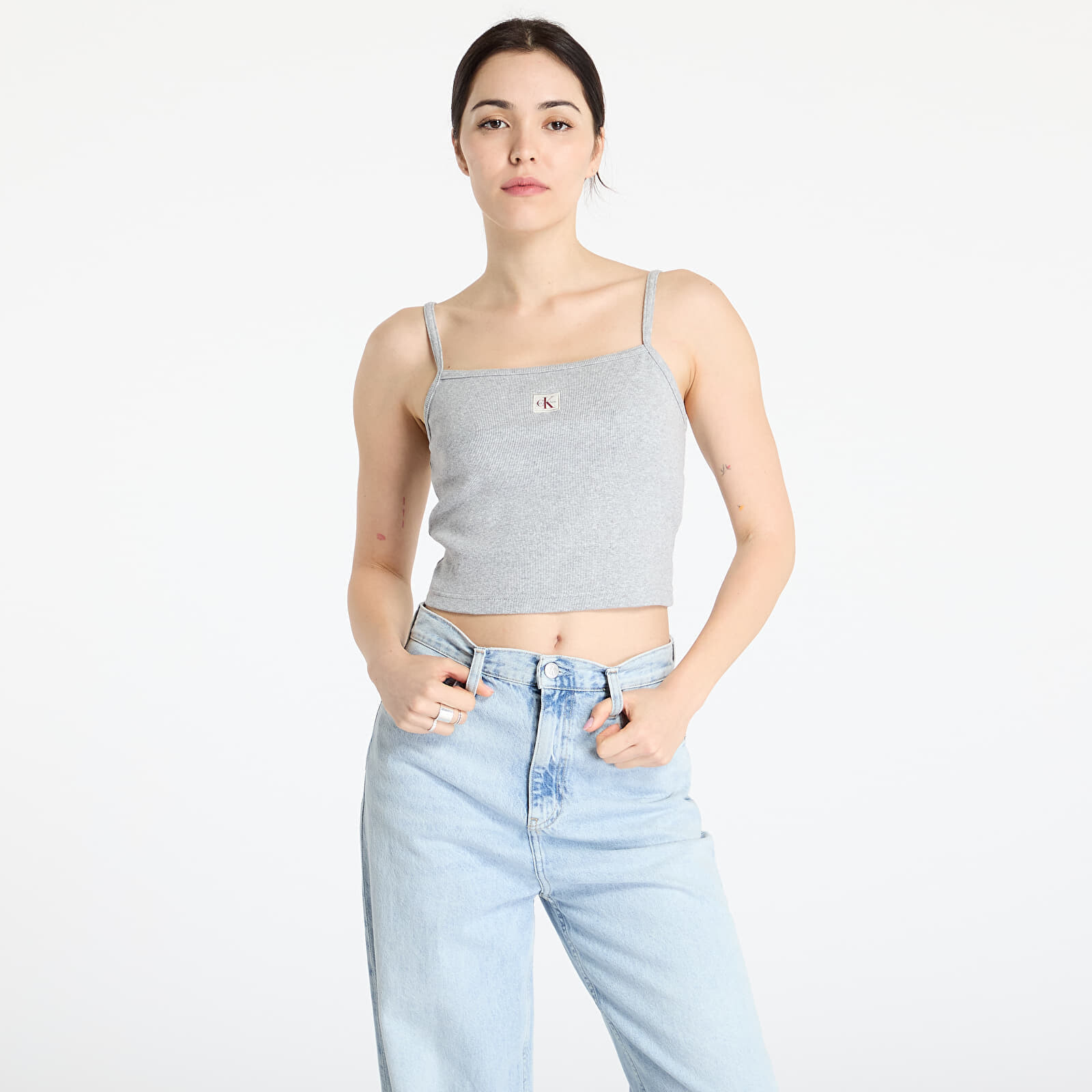 Tank top Calvin Klein Jeans Woven Label Rib Crop Gray XS
