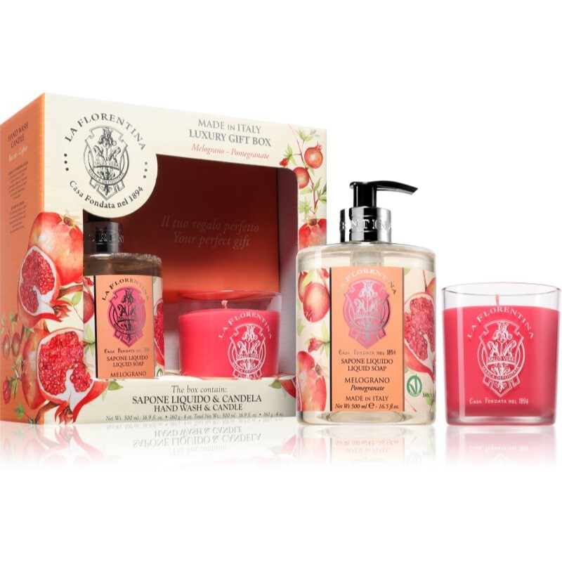 La Florentina Pomegranate Hand Wash and Candle gift set