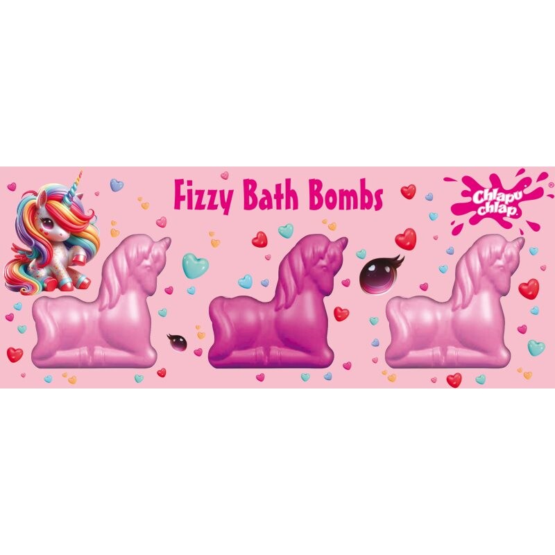 Chlapu Chlap Unicorn fizzy bath bombs for children 3x70 g