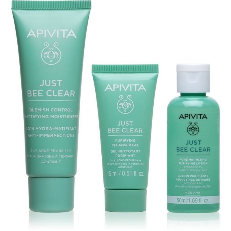 Apivita Just Bee Clear Routine Mini Set set to treat acne