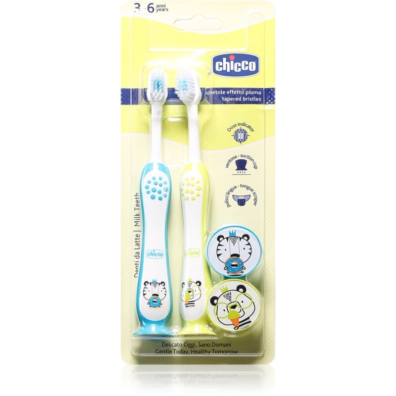 Chicco Toothbrush Set 3-6 y+ toothbrush with a suction cup for kids Tiger-Panda
