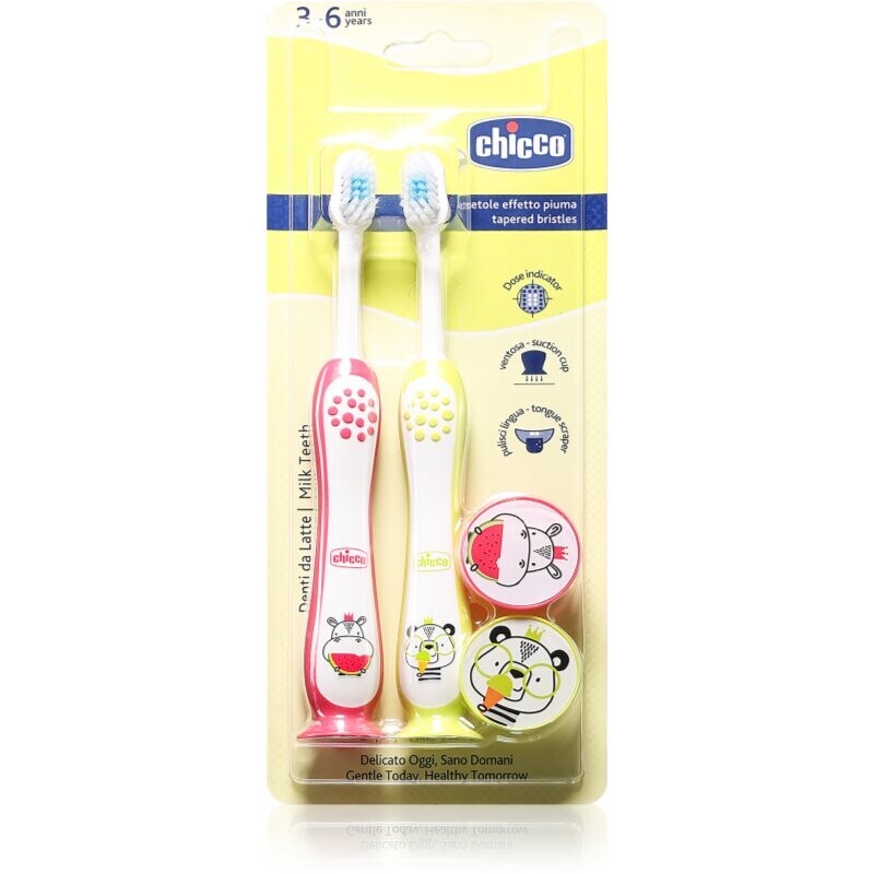Chicco Toothbrush Set 3-6 y+ toothbrush with a suction cup for kids Hippo-Panda