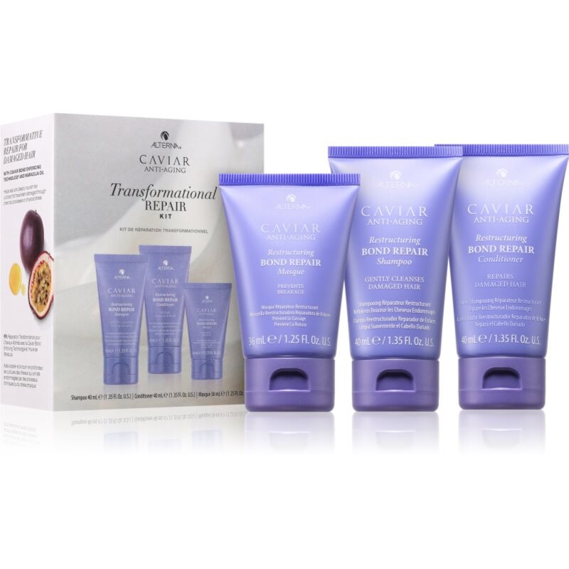 Alterna Caviar Anti-Aging Restructuring Bond Repair gift set for smoothing and restoring damaged hair 3 pc