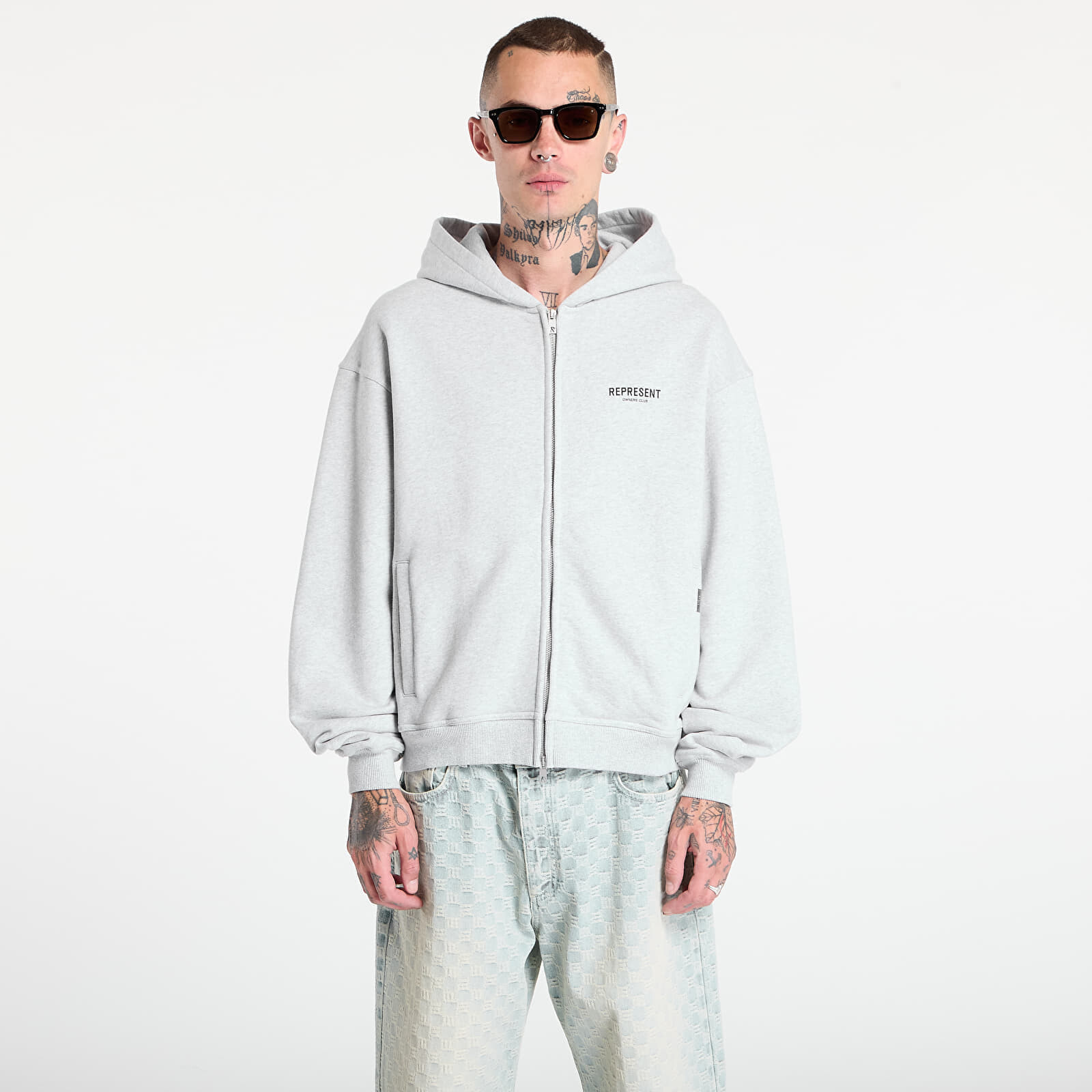 Sweatshirt REPRESENT Owners Club Zip Hoodie Ash Grey/ Black L