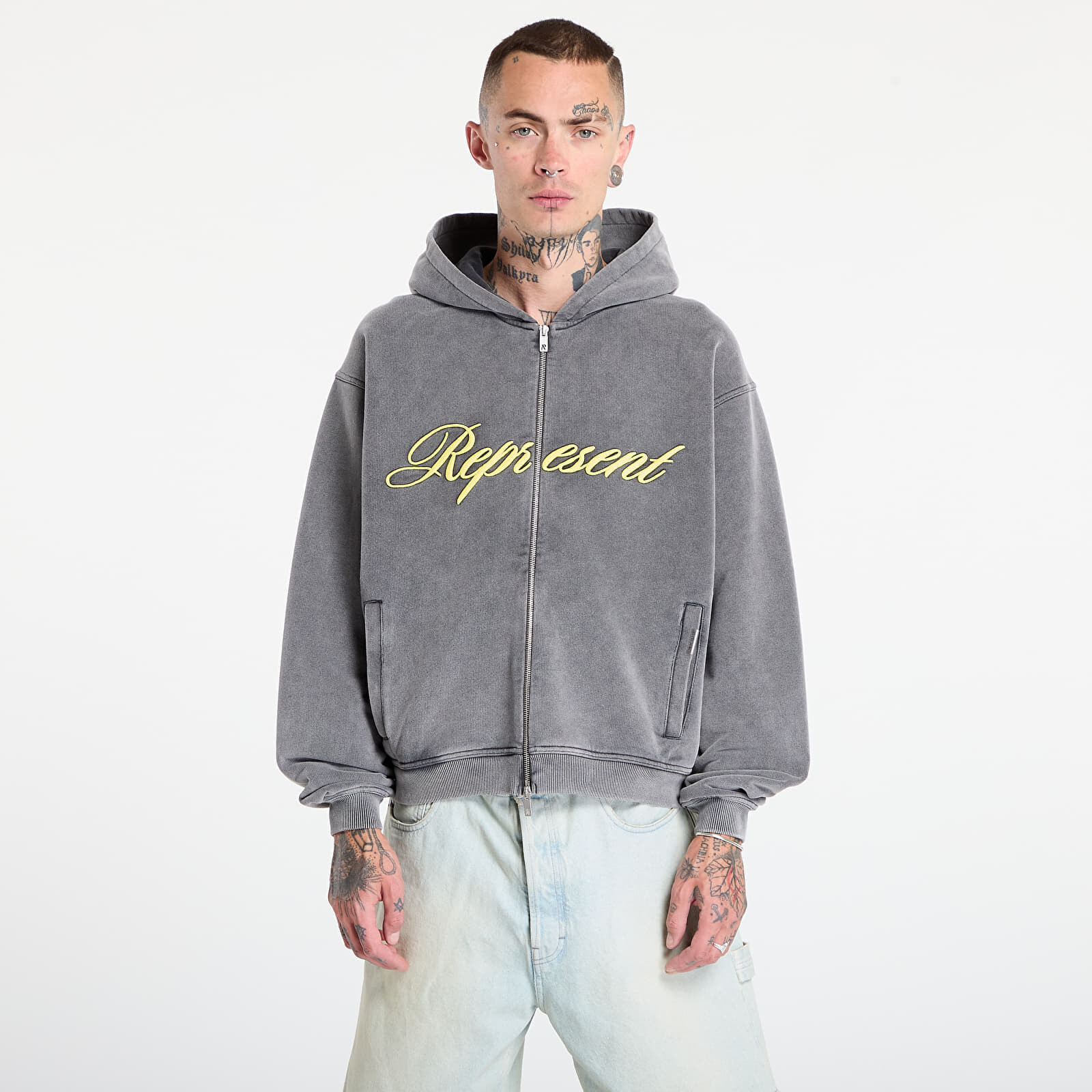 Sweatshirt REPRESENT Script Logo Zip Hoodie Vintage Grey L