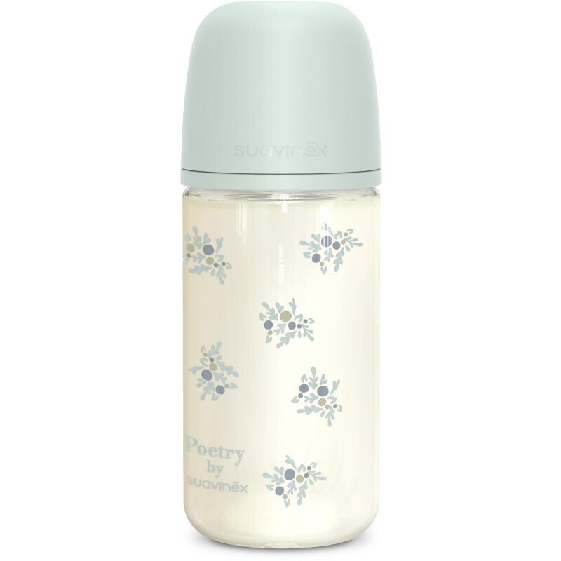 Suavinex Poetry SX Pro Physiological Glass M glass baby bottle 3 m+ Medium Flow - Blue 240 ml
