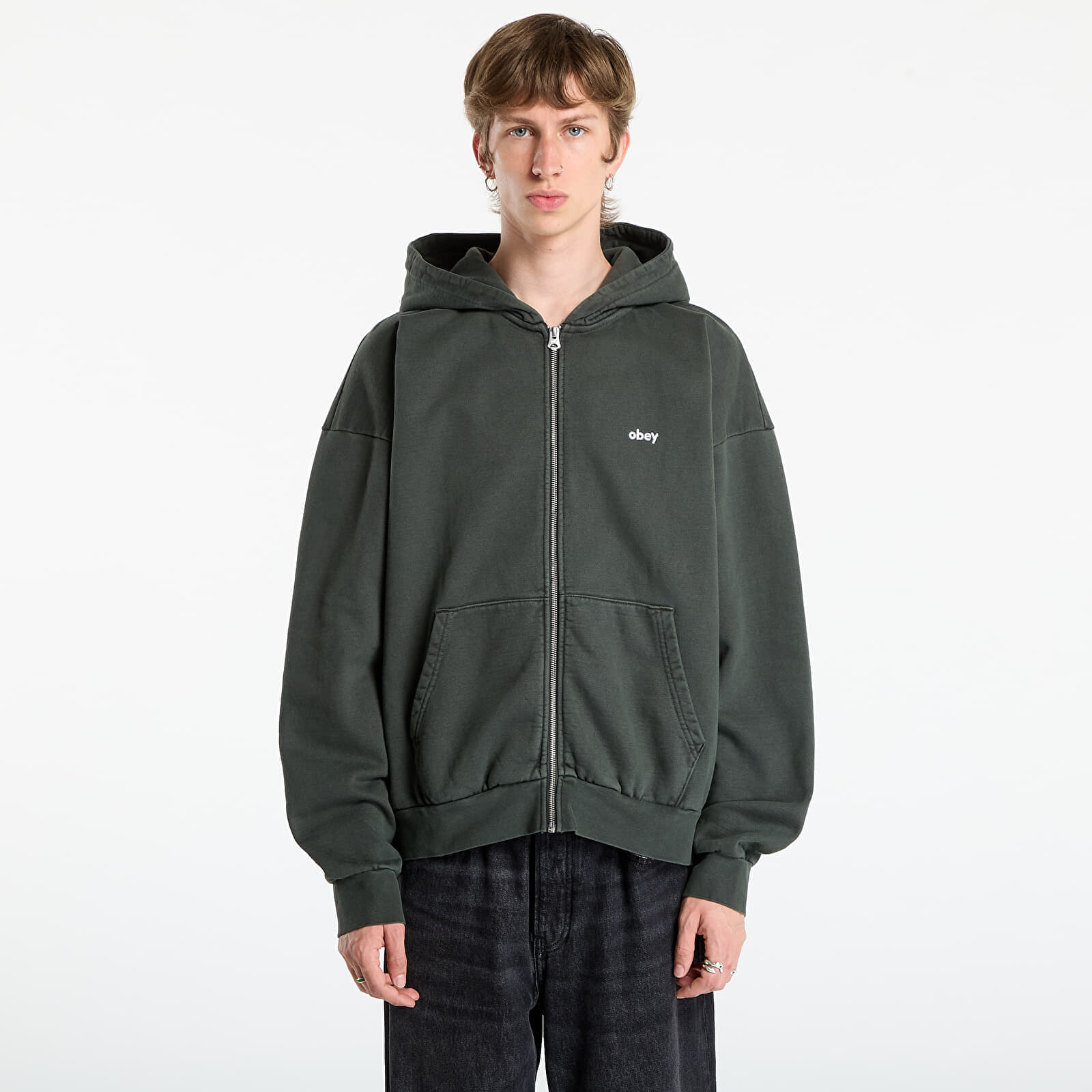 Sweatshirt OBEY Lowercase Pigment Zip Hood Pigment Pirate Black XL