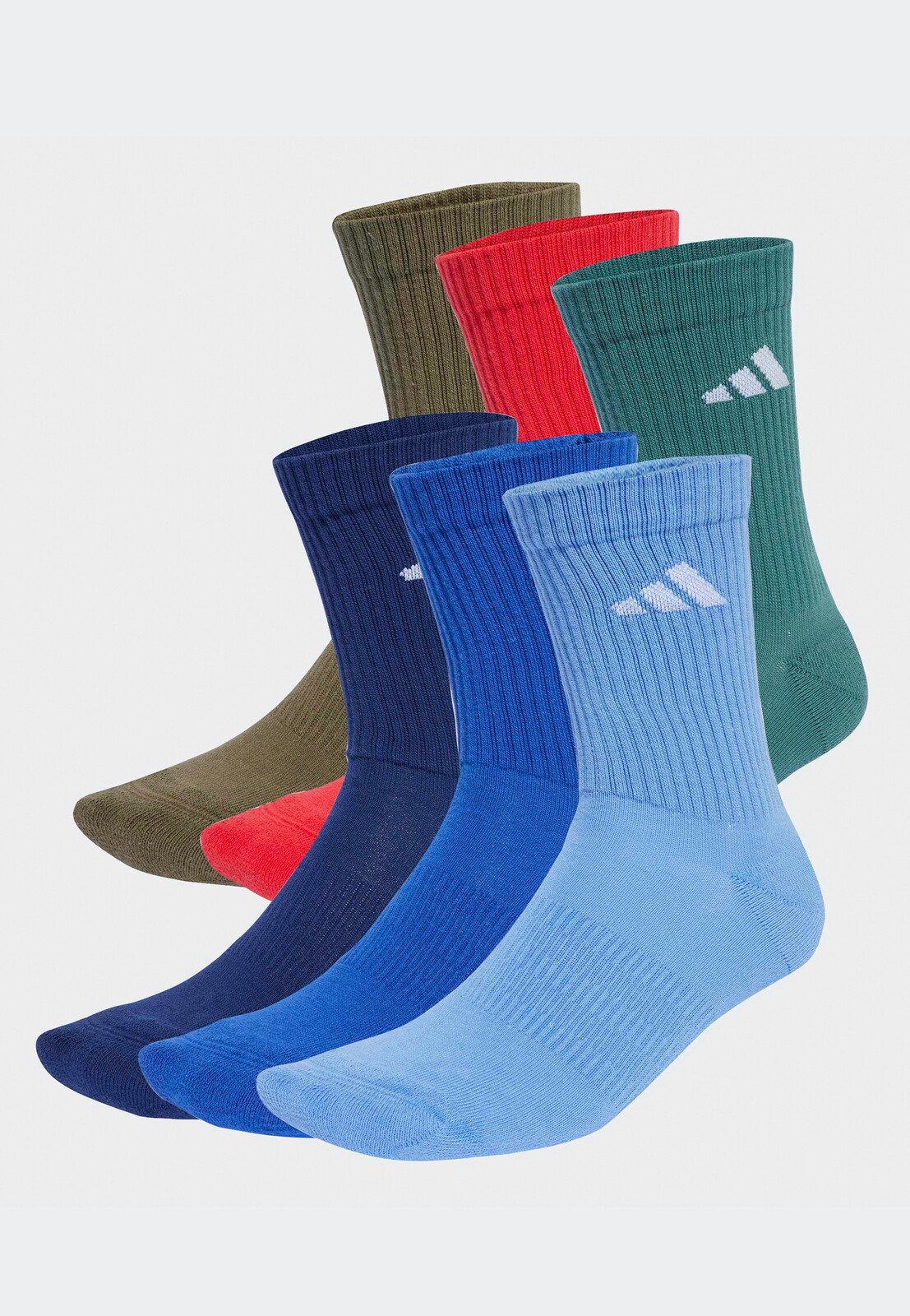 Adidas - Cushioned Crew Pack Of 6 Dkblue/Royblu/Olistr/Purr - Socks - blue - L - gid://shopify/Metaobject/88599953645