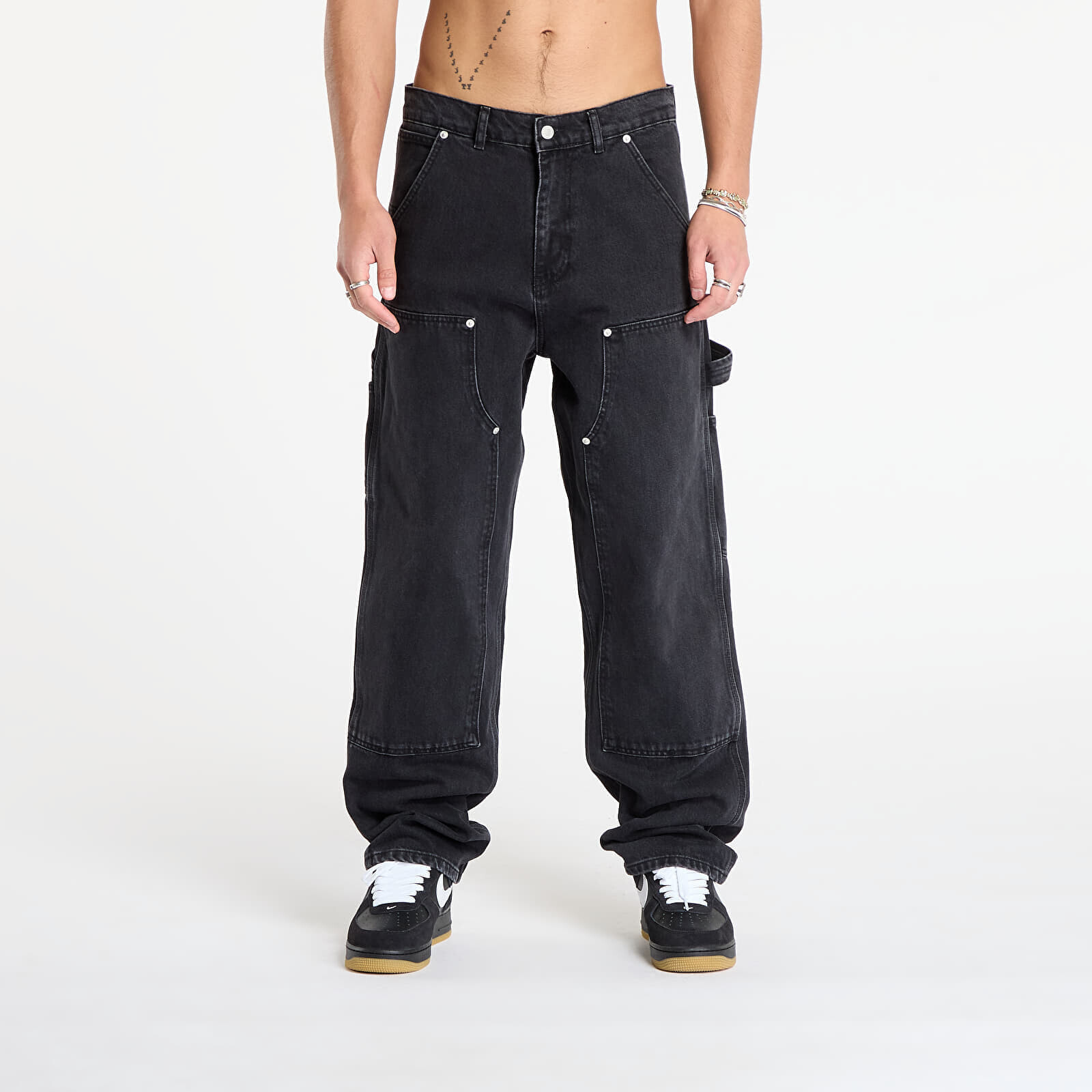 Jeans Patta Double Knee Cartoon Denim Pants Black Denim 28