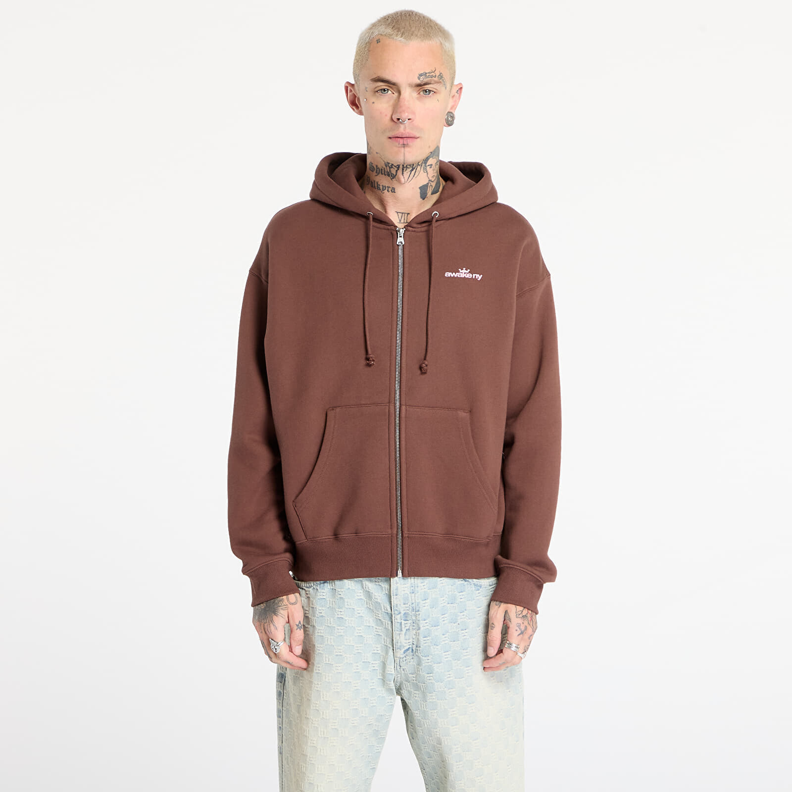 Sweatshirt Awake NY Crown Logo Full-Zip Hoodie Brown M