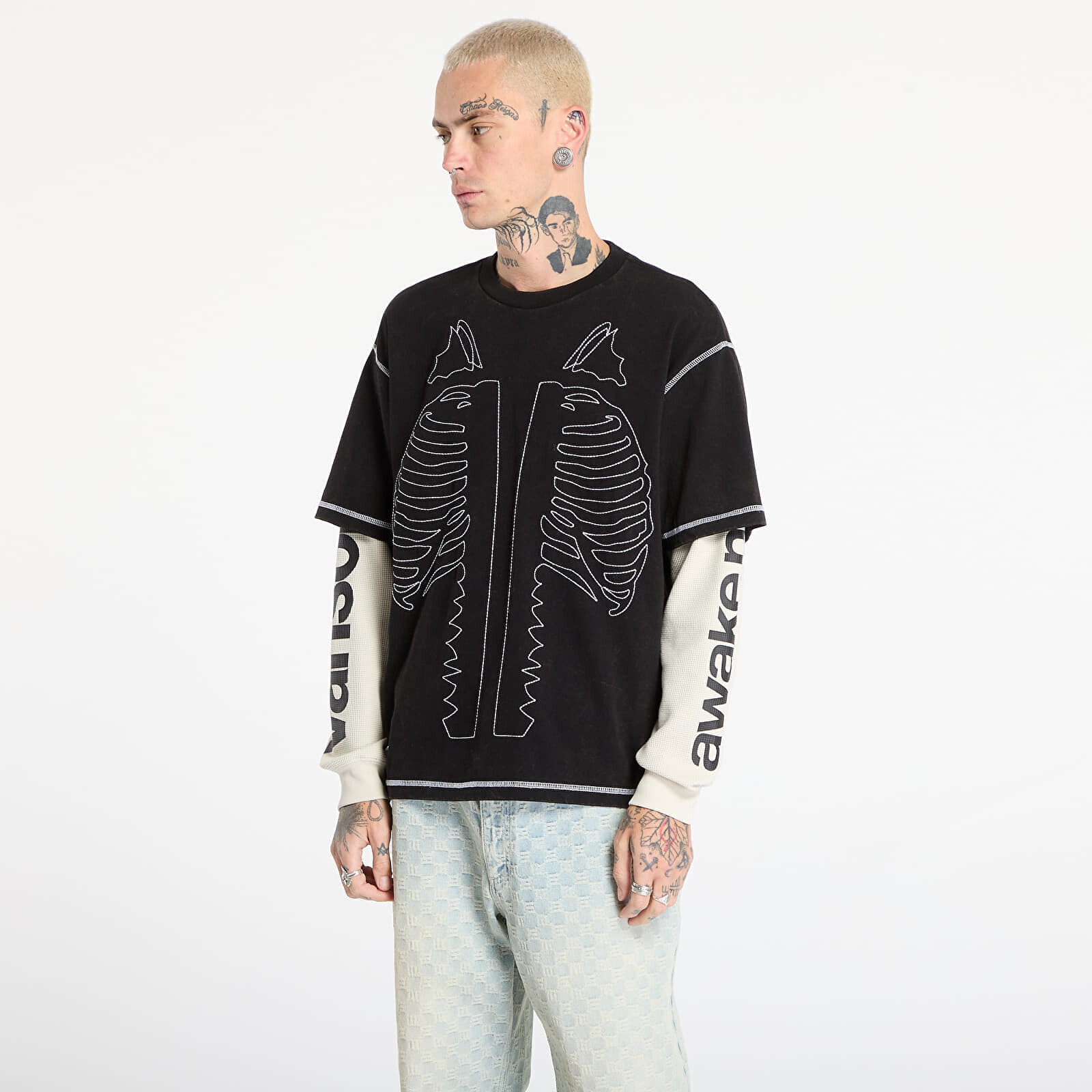 T-shirt Awake NY Vanson Bones Waffle T-Shirt Black XL