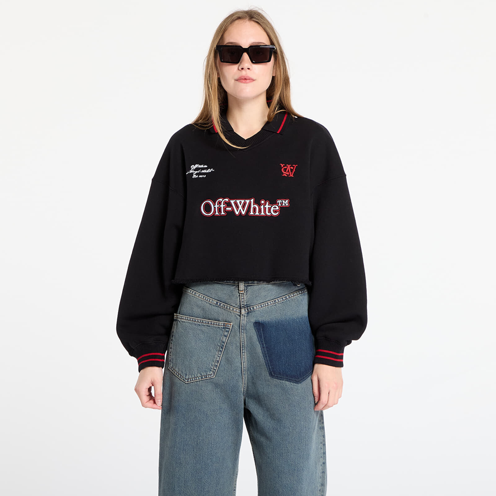 Sweatshirt Off-White Sporty Crop Polo Sweatshirt Black/ Red Dahlia S