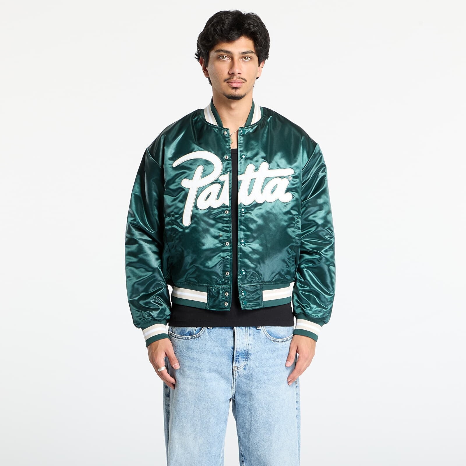 Jacket Patta Script Logo Satin Varsity Jacket UNISEX Bistro Green XL