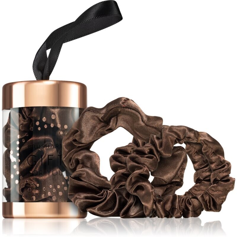 BrushArt Gift for You Slim & Midi satin scrunchie set hair bands Chocolate brown 3 pc