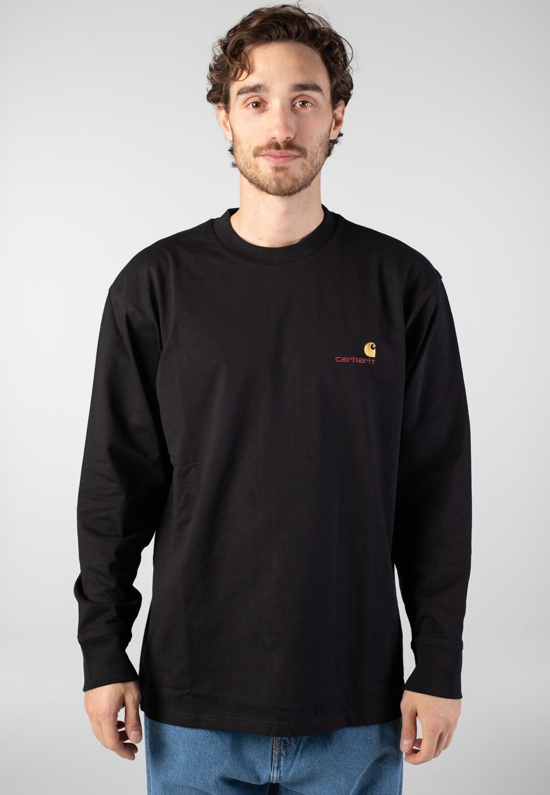Carhartt WIP - American Script Black - Longsleeve - black - L - 100% Organic Cotton,Jersey