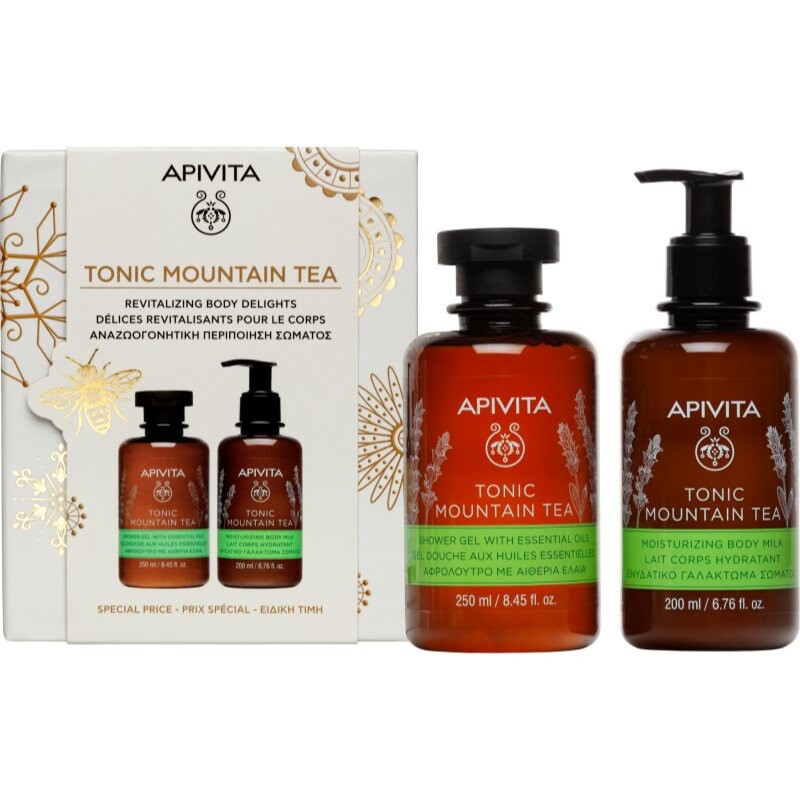 Apivita Tonic Mountain Tea Shower Gel & Body Milk Set gift set for radiance and hydration