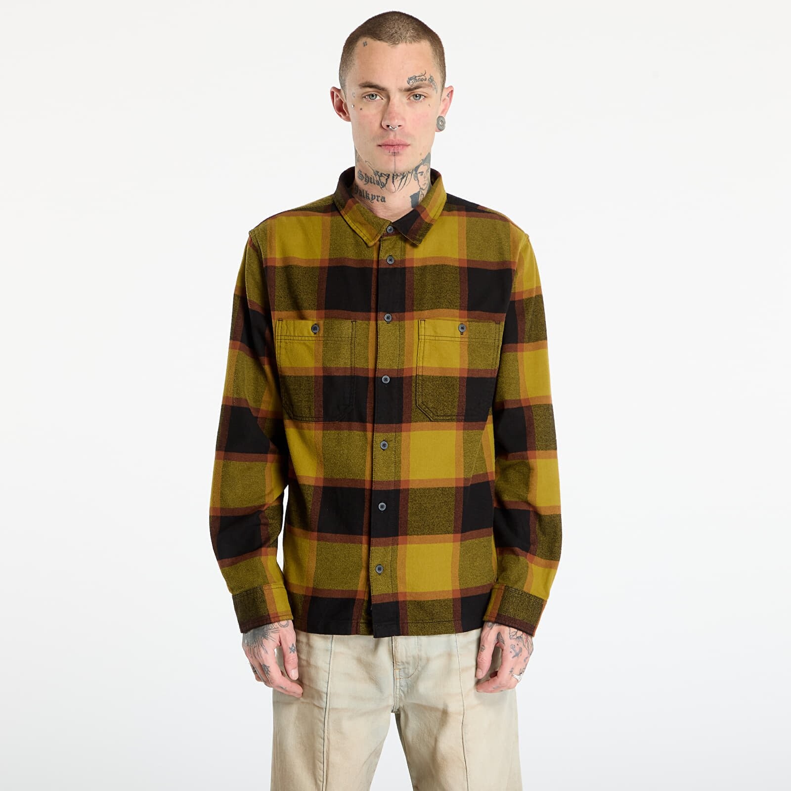 Shirt Vans Larkspur Plaid Flannel Burnt Gold/ Black L