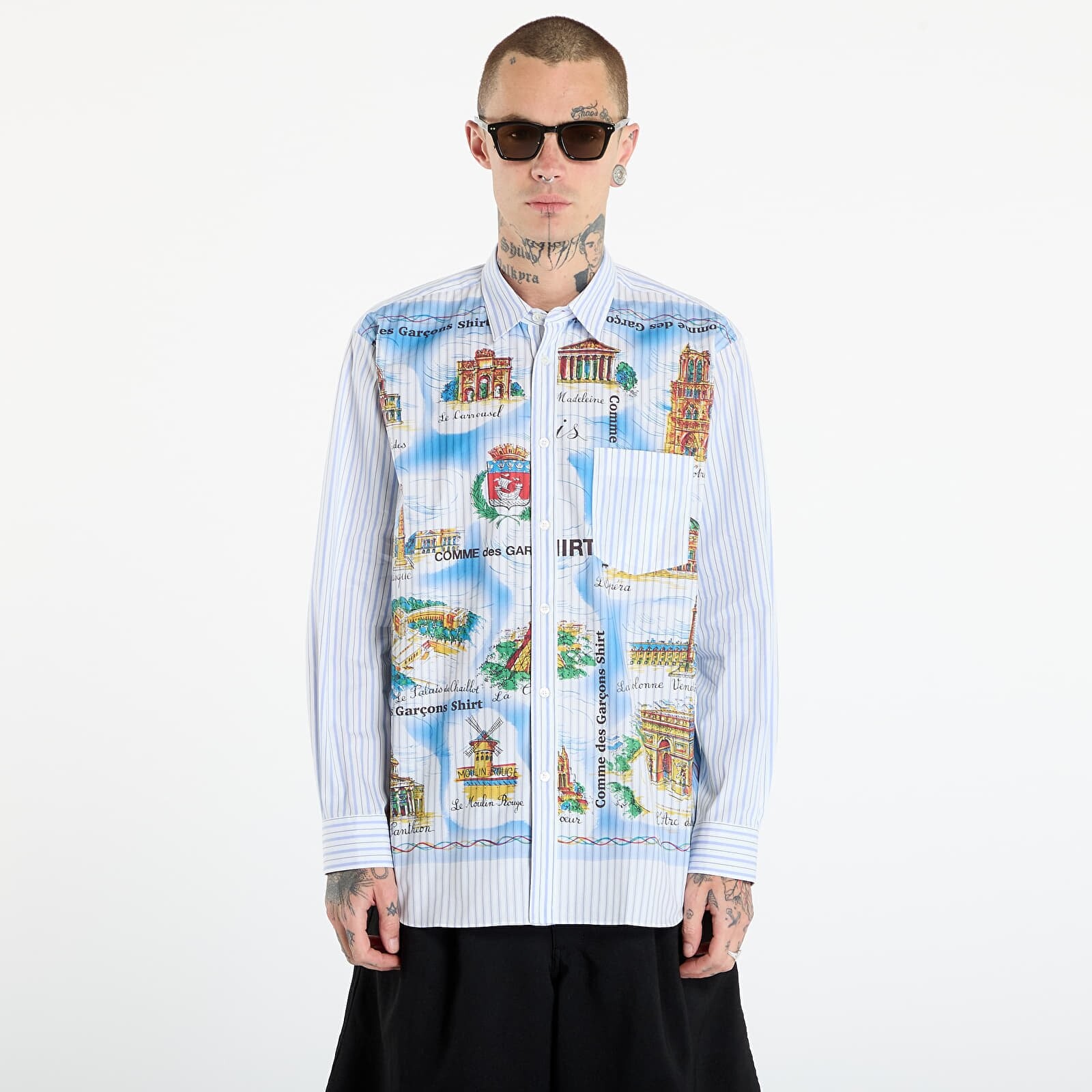Shirt Comme des Garçons SHIRT Striped Shirt With Graphic Print White S