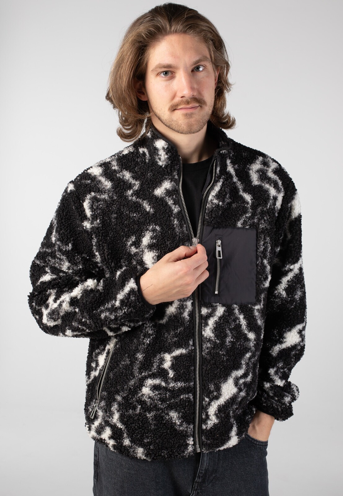 Only & Sons - Jaimy Sherpa Black/White - Jacket - black - L - gid://shopify/Metaobject/68981162221,Fleece