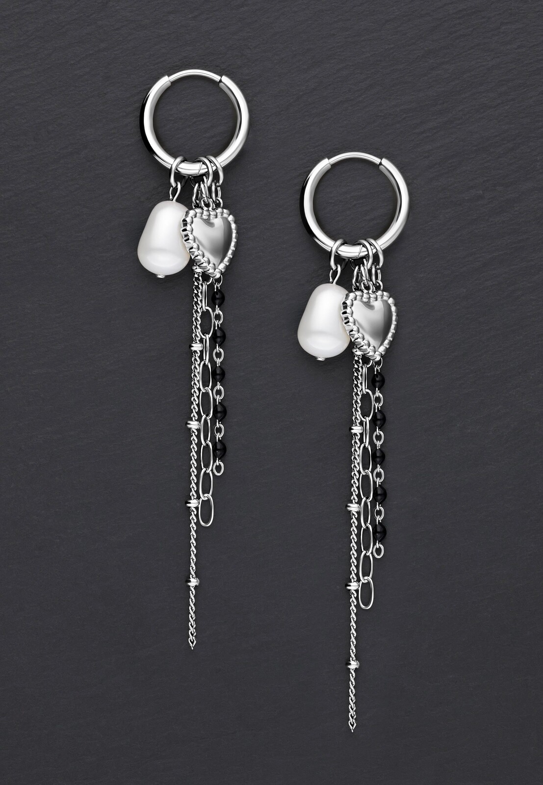 Wildcat - Bubble Heart Hoops With Pearl Silver - Earrings