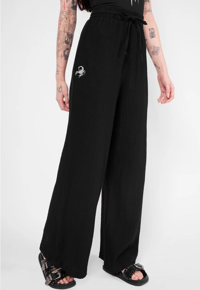 Mary Wyatt - Kali Wide Leg Black - Pants - black - L - Cotton