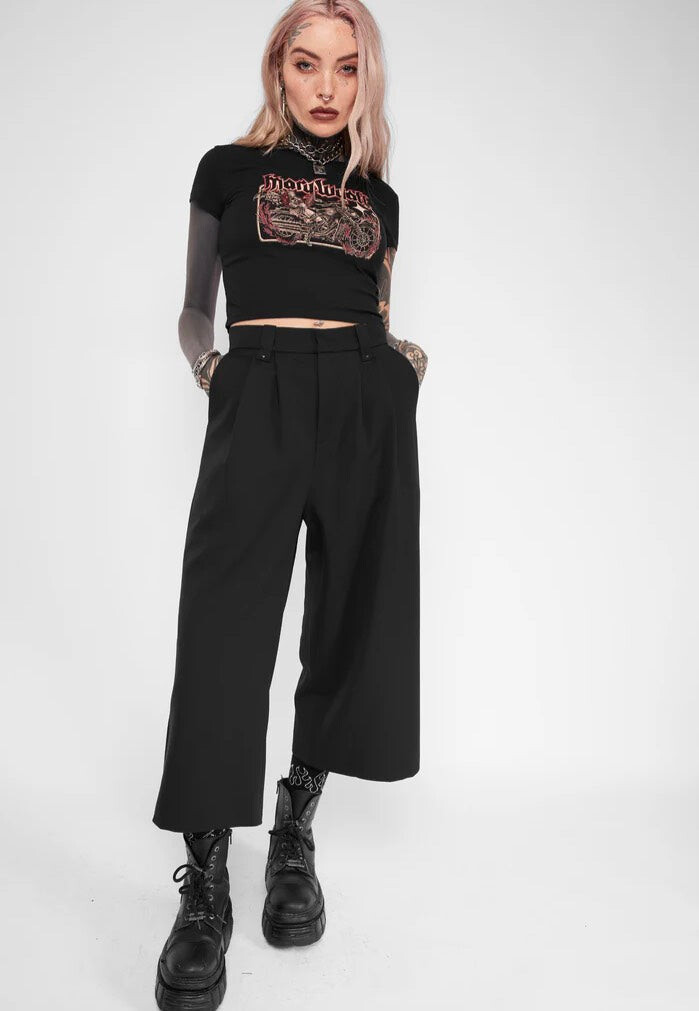 Mary Wyatt - Tegan Cropped Wide Leg Black - Pants - black - Small - Cotton